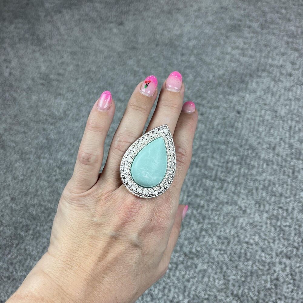 Samantha Wills Bardot Stone Ring Aqua Teardrop Cocktail Silver Tone Boho Womens